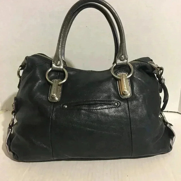 B. Makowsky Black beige silver leather satchel - Picture 3 of 8